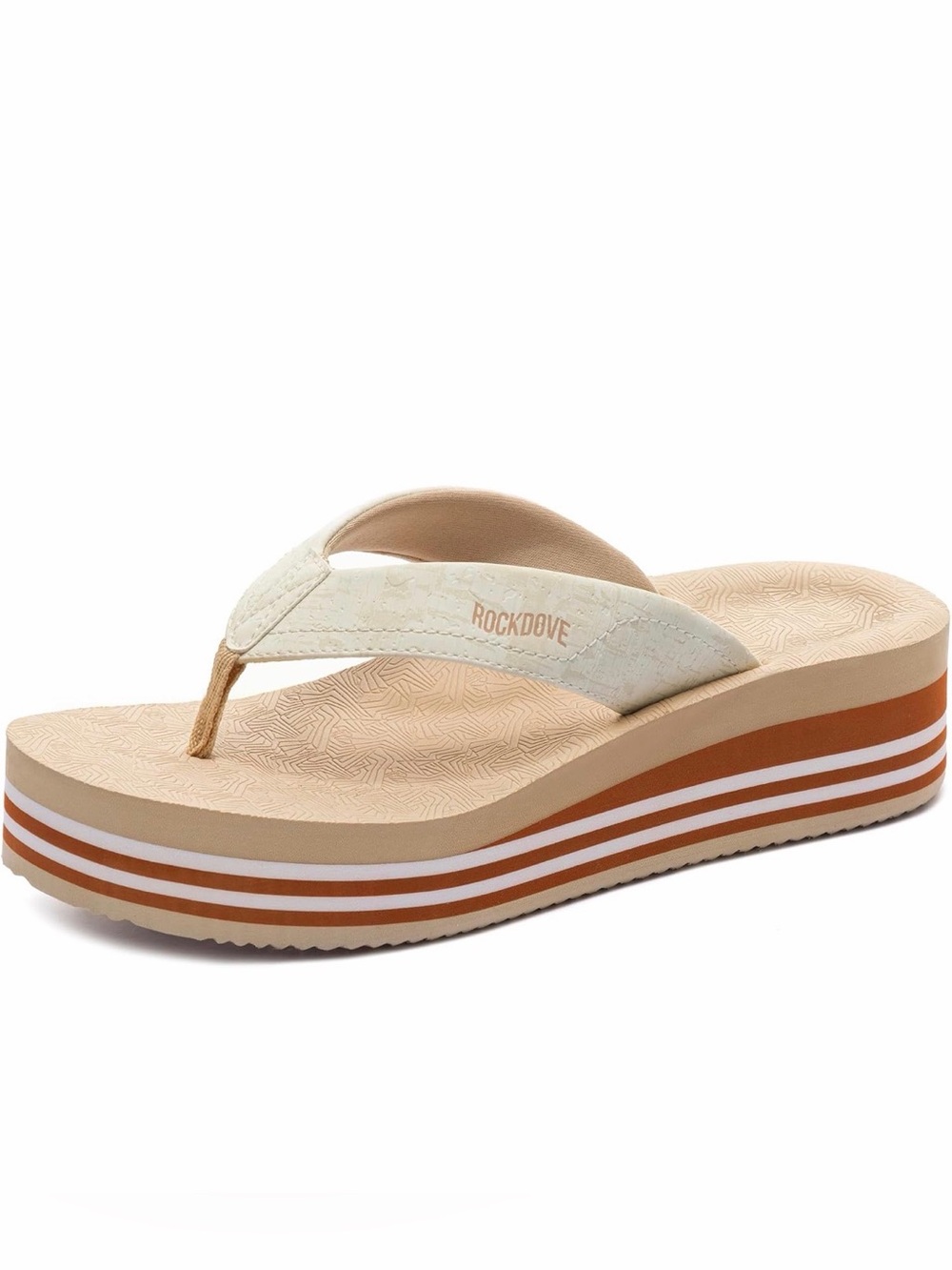 RockDove Women's Cream Platform Thong Sandal
